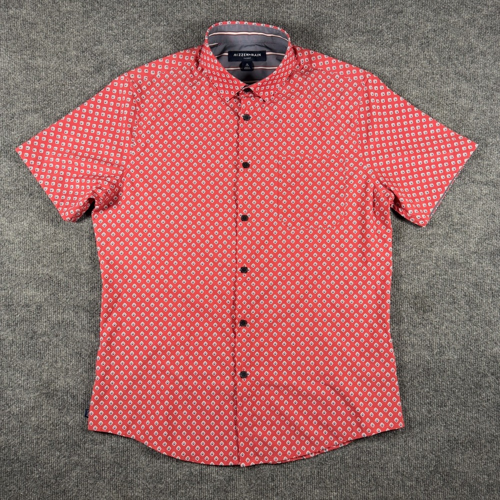 Mizzen+Main Shirt Mens M Trim Geometric Leeward Short Sleeve Button Up